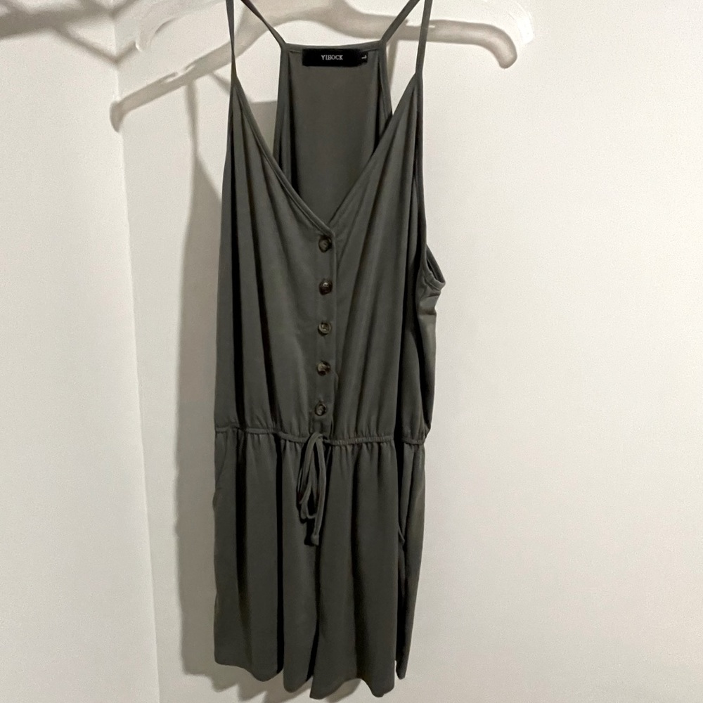 Army green romper adjustable tie waist